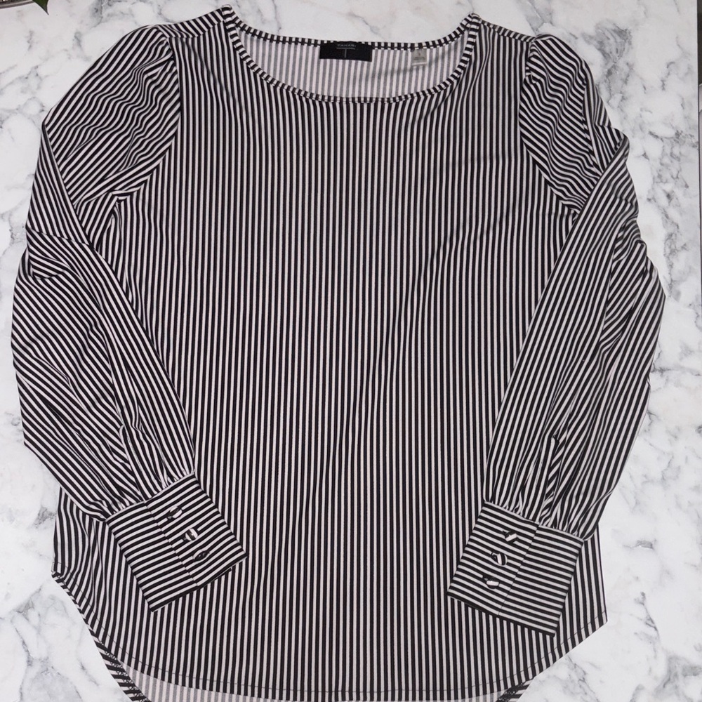 Tahari Black and White Striped Blouse